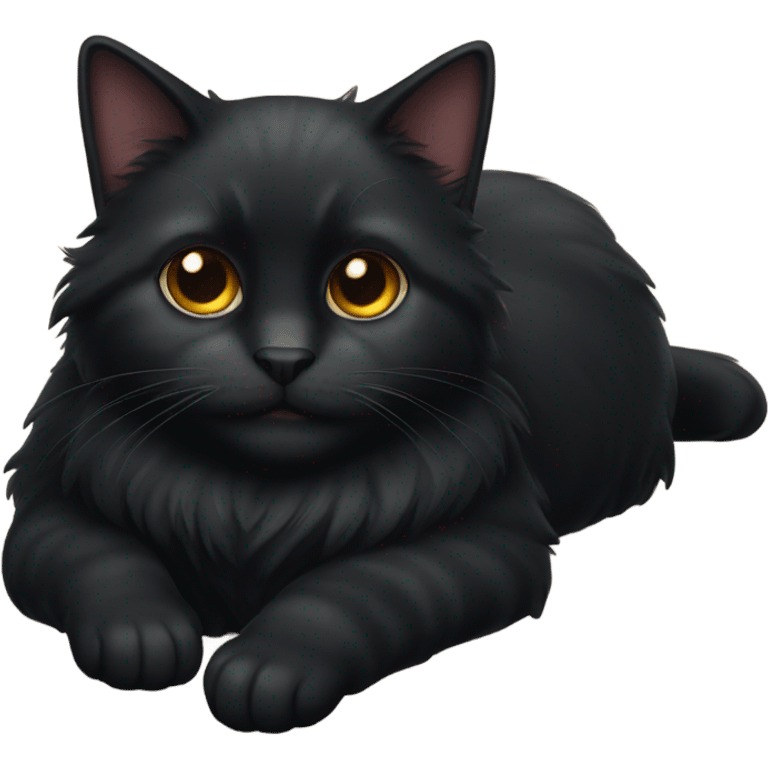 Fluffy black cat laying down emoji