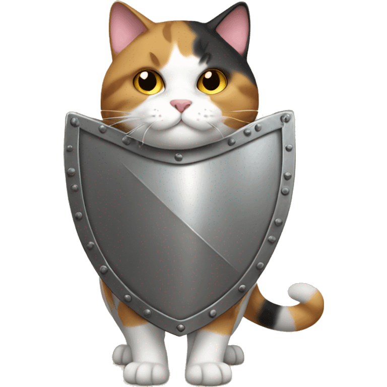 Fat calico cat with a shield  emoji