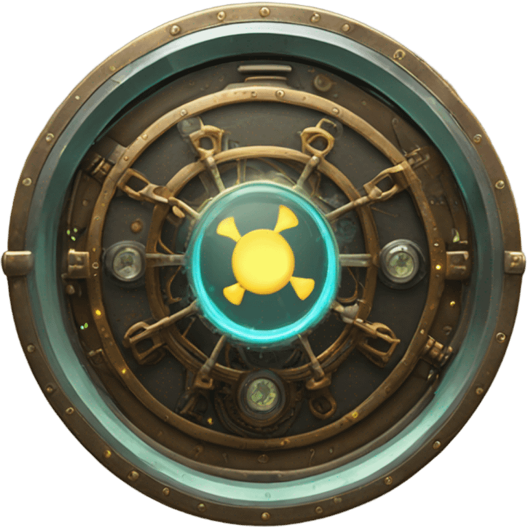  steampunk-frame around clear radar screen with blips emoji