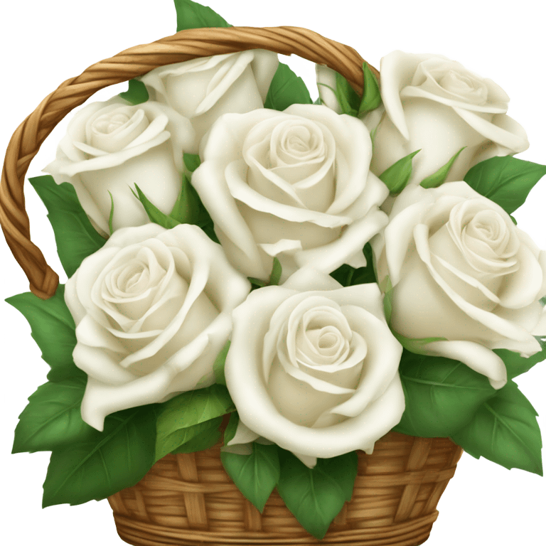 White rose bouquet in basket emoji