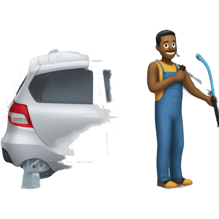 man washing a car with pressure washer emoji