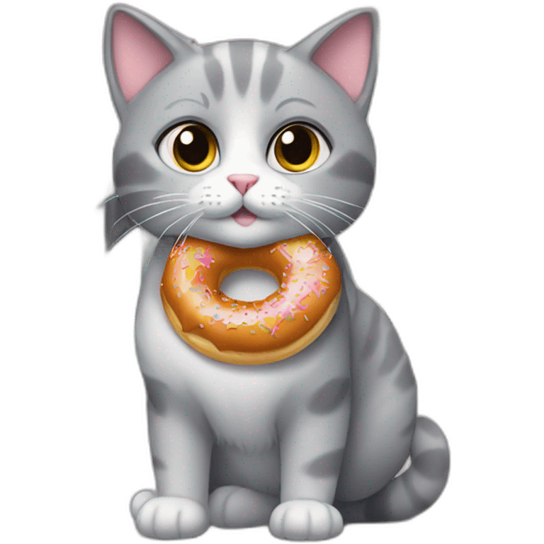 cute grey cat standing outside a doughnut shop emoji