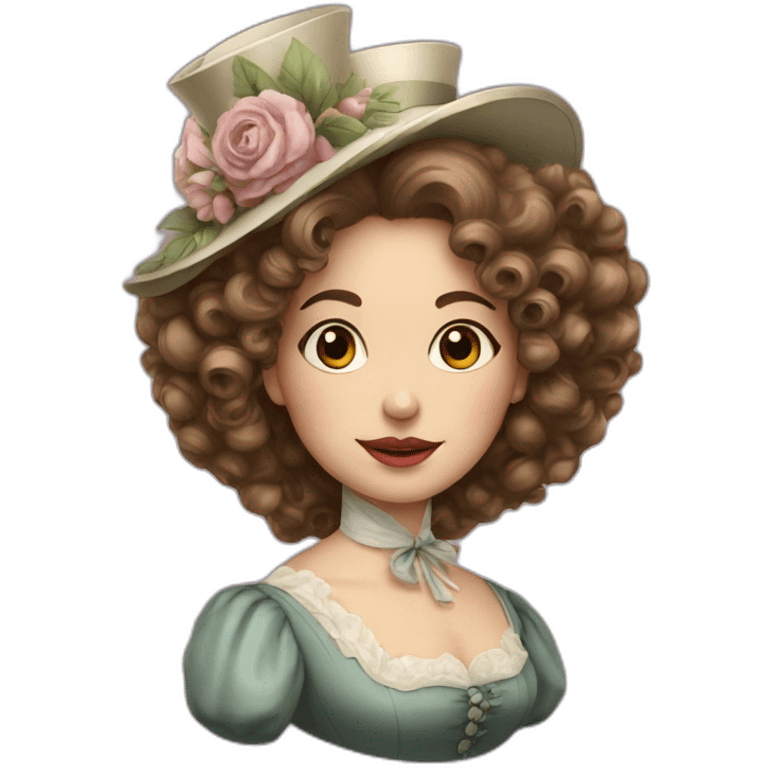 A lady of Victorian era with curly hair emoji