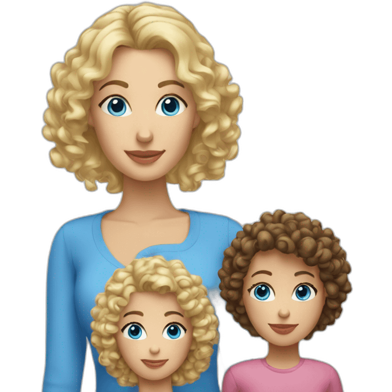 caucasian curly blonde blue eyes woman with two daughters emoji