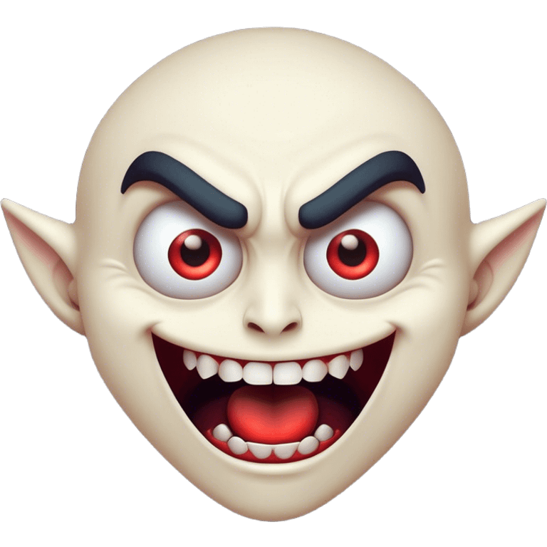 Cinematic Comical Vampire Portrait Emoji, with a sharply stylized, slightly caricatured pale face accented with exaggerated fangs and overly dramatic wide eyes filled with comic shock, head tilted in a hilariously startled pose, simplified yet amusingly detailed, glowing with a soft mysterious glow and a playful outline capturing the quirky humor of a vampire in disbelief! emoji