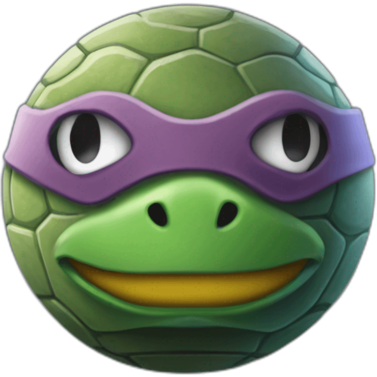 3d sphere with a cartoon simplistic andesite Teenage mutant ninja turtle skin texture with thoughtful eyes emoji