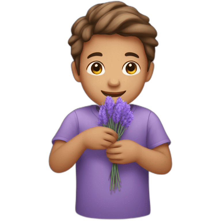 Boy giving lavender flower emoji