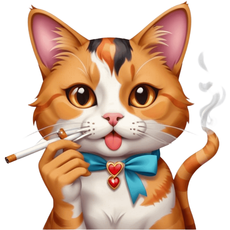 beautiful cat with ribbons blowing a kiss smoking a cigarette emoji