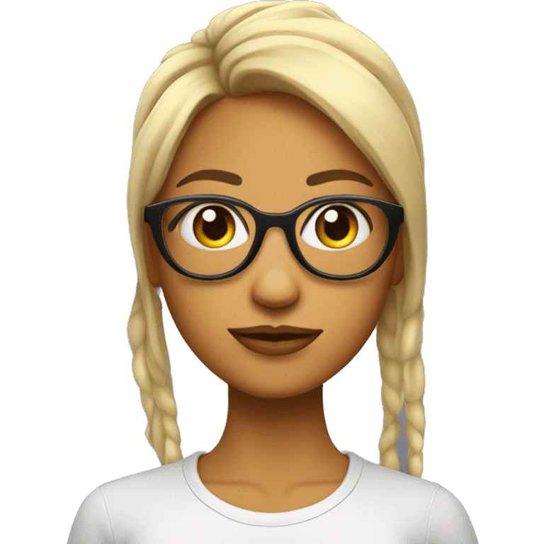 Chica de pelo largo liso con lentes de color piel emoji