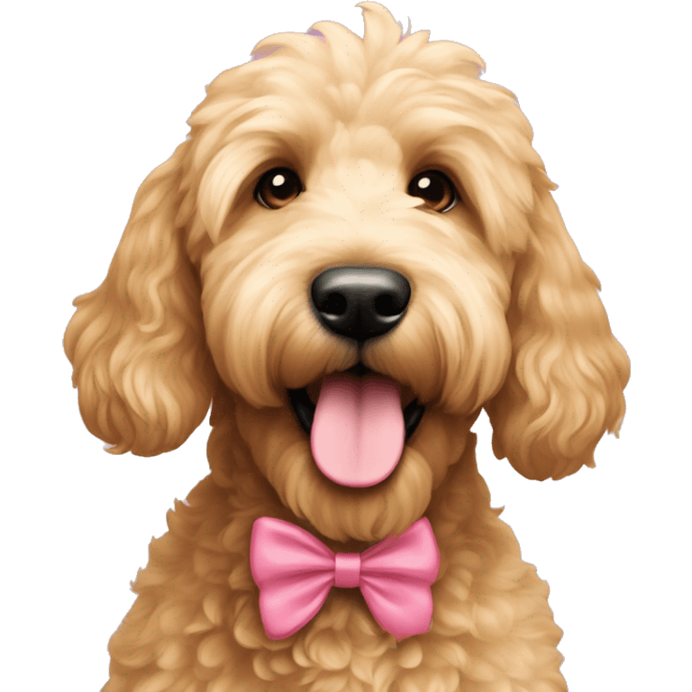 Goldendoodle with pink bow by its ear emoji