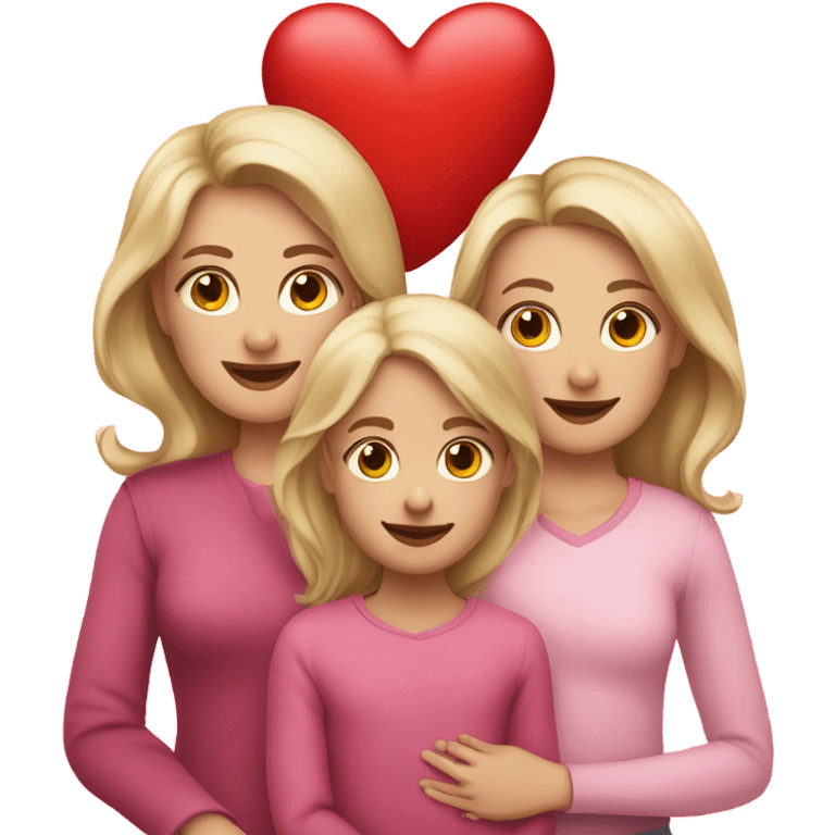 Blonde girl with her daughter and son on Valentine's day emoji