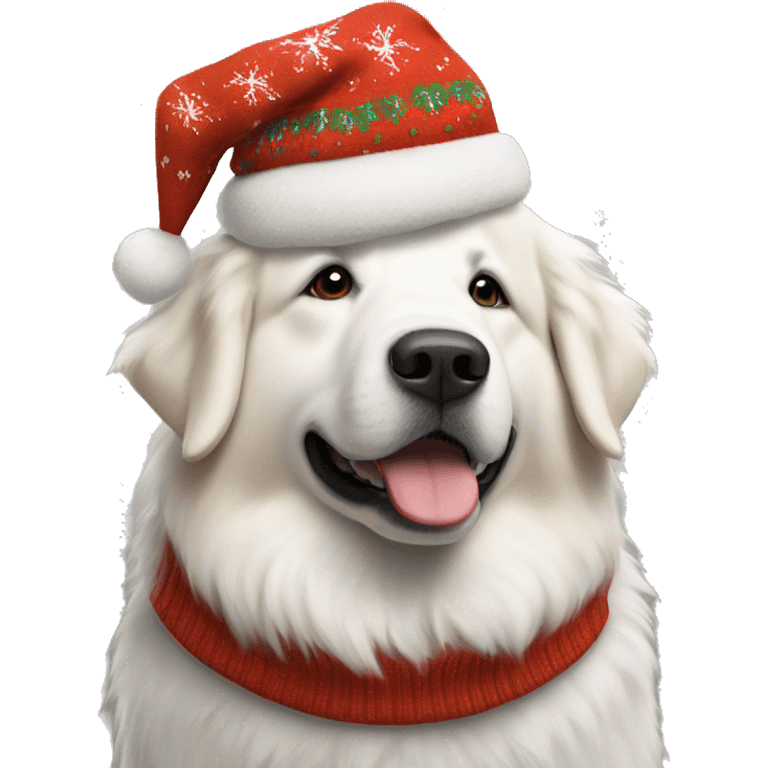 A Great Pyrenees wearing a Christmas sweater emoji