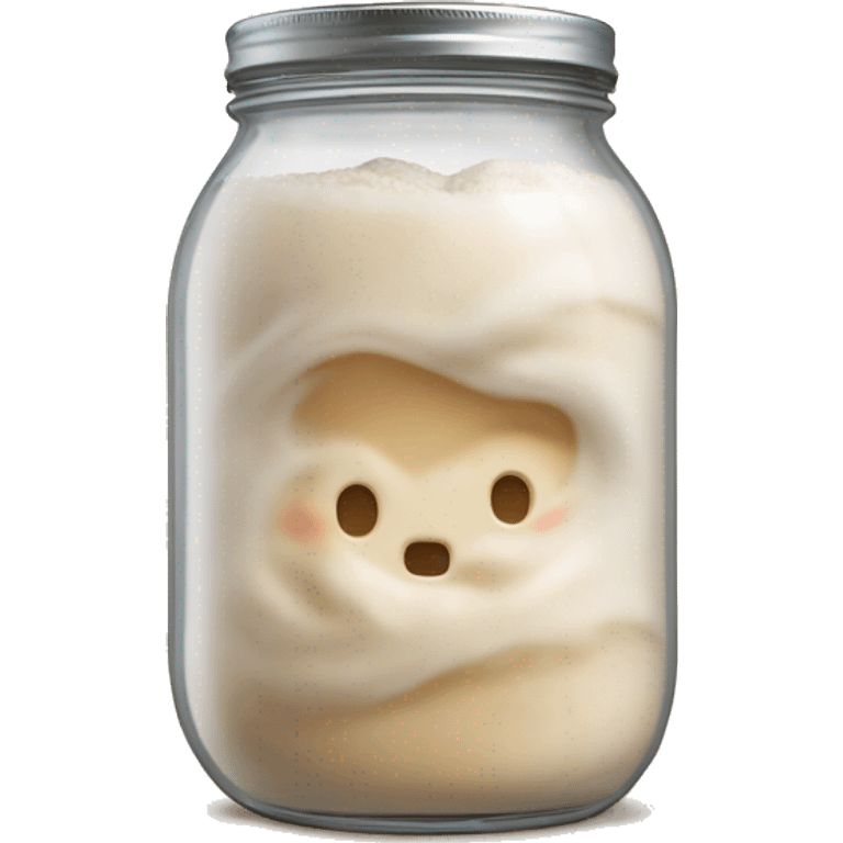 Bubbly Sourdough starter in a jar slightly overflowing down the side, refine emoji