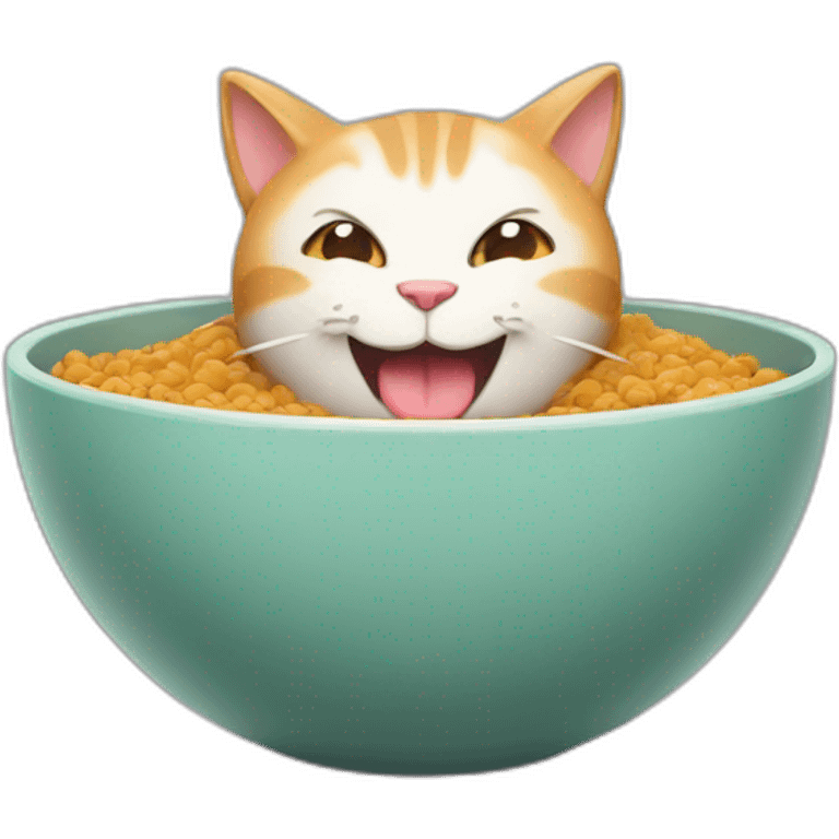 Happy cat with bowl in mouth emoji