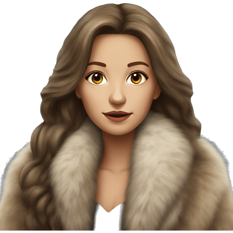 Realistic gorgeous polish woman with long brown hair with fur coat no smile emoji