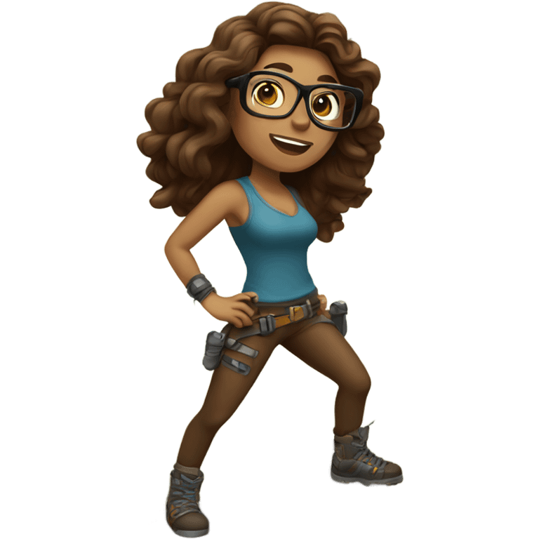 Beautiful tattooed woman, glasses, long brown hair rock climbing emoji