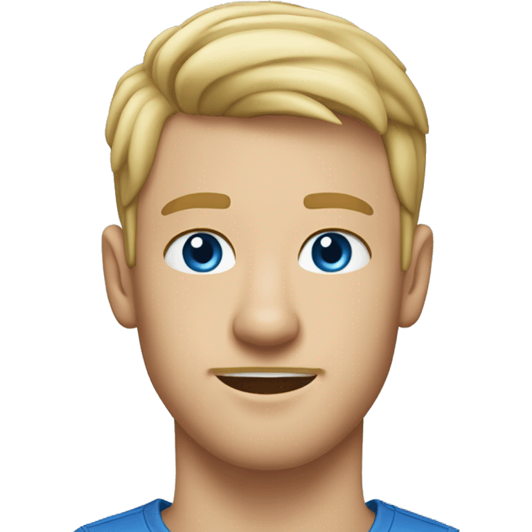 A 23 year old, white man, with short blonde hair, with stubble facial hair,   with blue eyes wearing a t-shirt. emoji