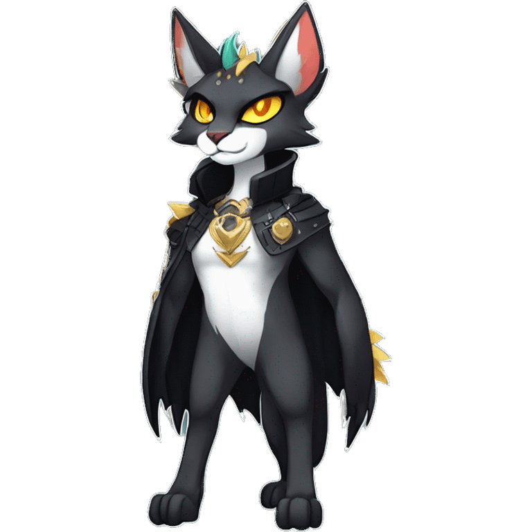 cool edgy evil pretty anthro godly legendary powerful colorful black shiny fantasy elegant nargacuga-bat-caracal-Fakemon wearing a collar, techwear punk style, beautiful mane, full body emoji