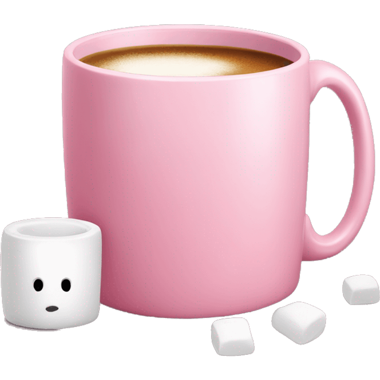 pink plain mug without a face with one handle on the right, inside it coffee and marshmallows emoji