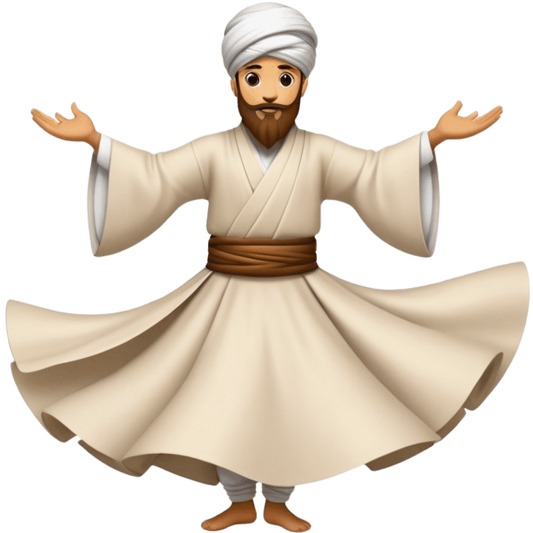 Cinematic Realistic Whirling Dervish Pop Culture Emoji, showcasing a mystical portrayal of traditional Sufi dance rendered with fluid textures and dynamic, spiritual lighting. emoji