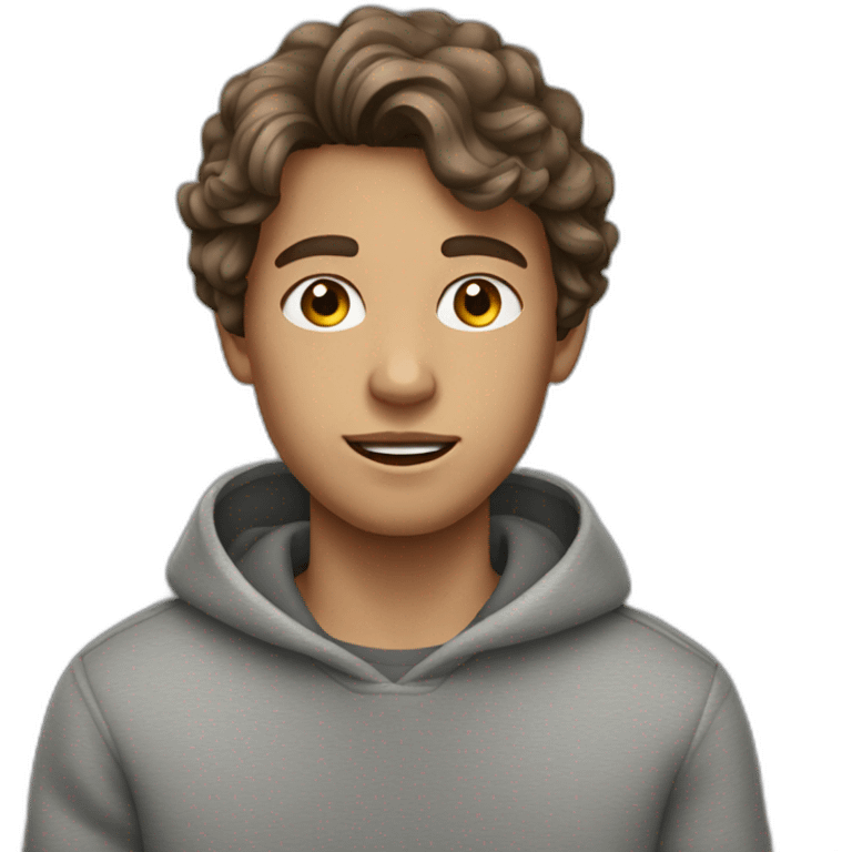 teenager boy brown wavy hair and gray sweater emoji