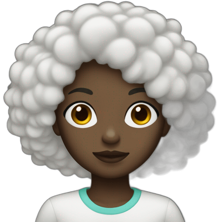 Girl who as black eyes and afro hair emoji