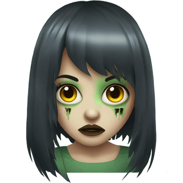 Brunette zombie girl in horror zombie green bangs emoji