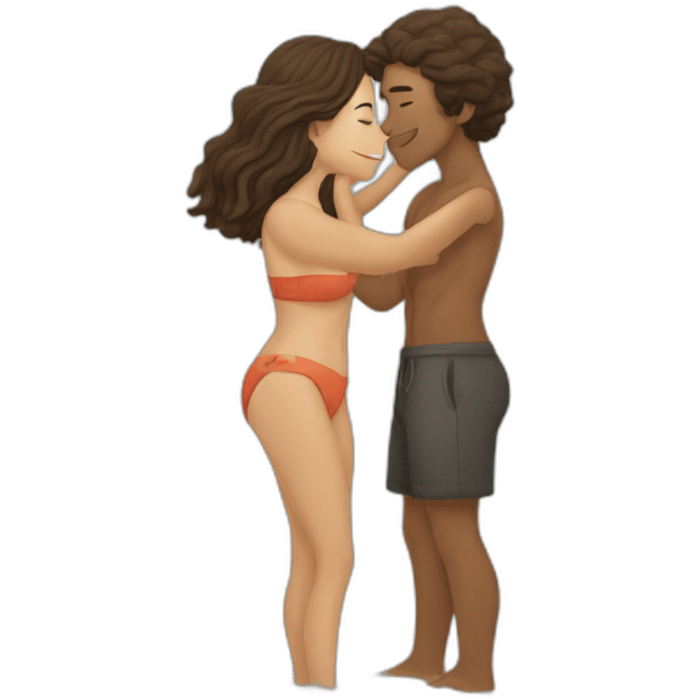 at the beach young metis Man and white woman kiss love emoji