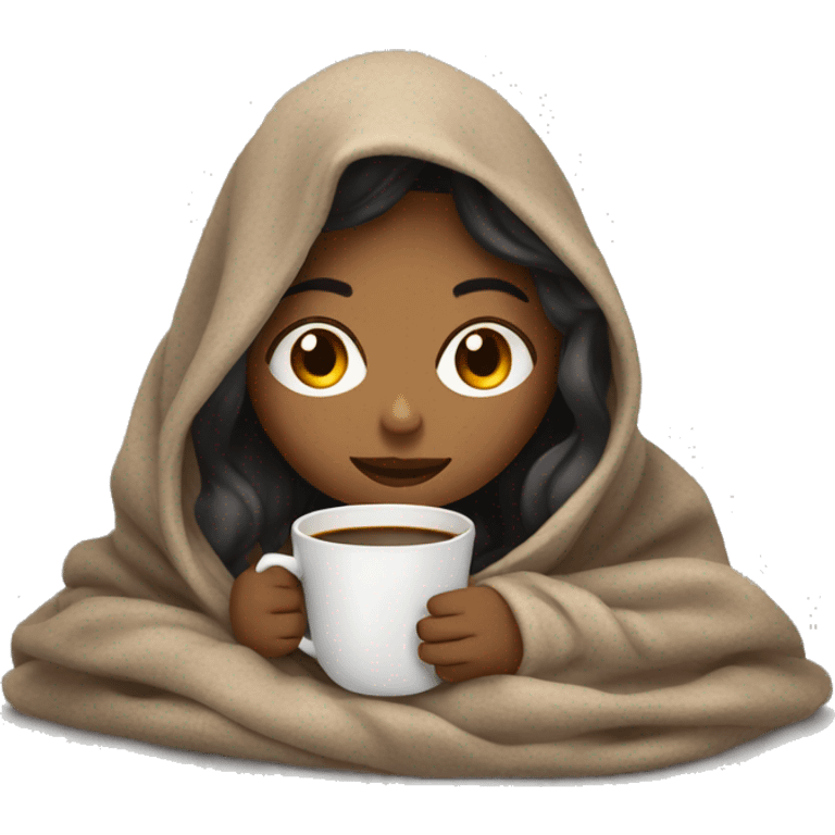 girl inside a blanket sipping coffee eyes closed emoji