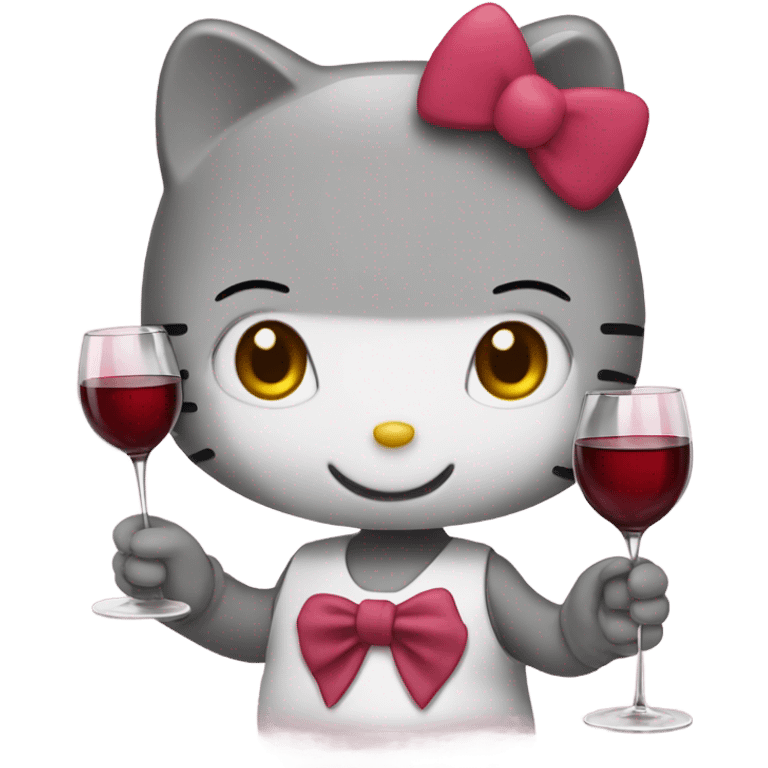 Hello Kitty drinking red wine emoji