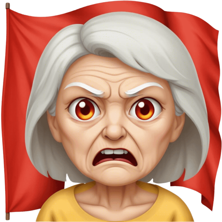 Angry old woman in front of distress flag emoji