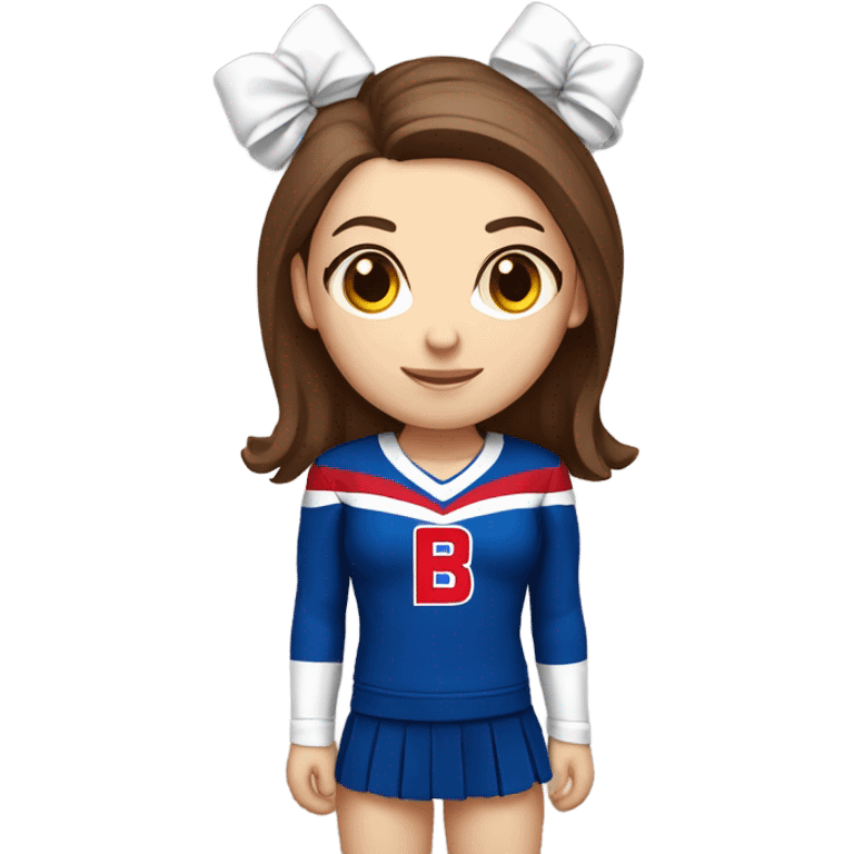 White skin brown hair cheerleader wearing Red white and blue with a B on the front emoji