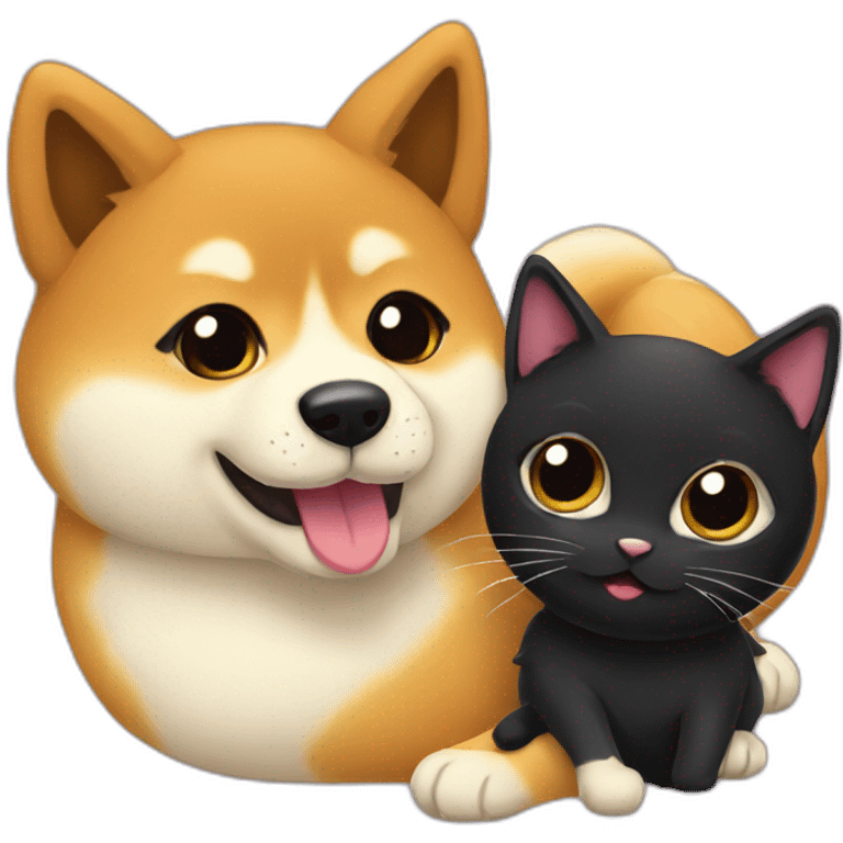 shibainu and black cat being-in-love emoji