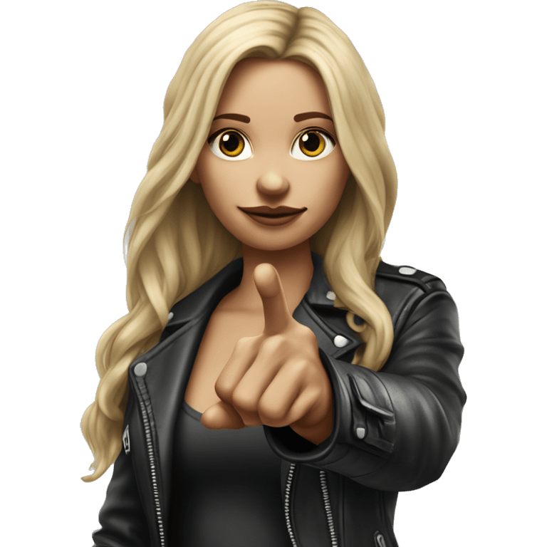 Blonde women with LONG HAIR, in Leather Jacket, Body Covered with Tattoos, POINTING YOU FORWARD with her HAND with INDEX FINGER, Hyper Realistic emoji