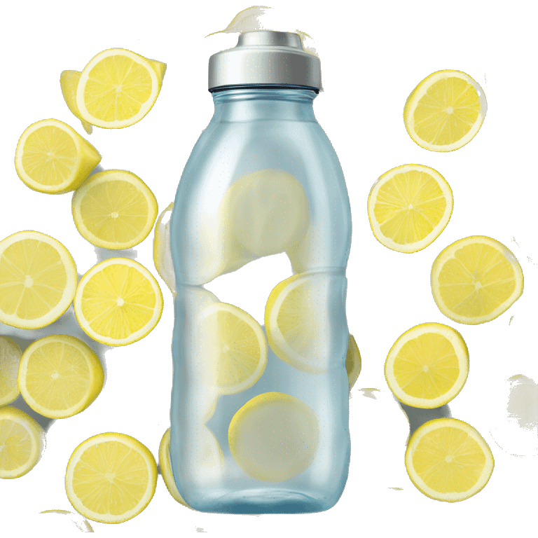 voss branded water bottle with lemon slices inside hyperrealistic soft textures and fine details emoji