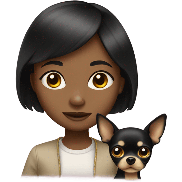 Black-hair little girl with gold chihuahua black  emoji