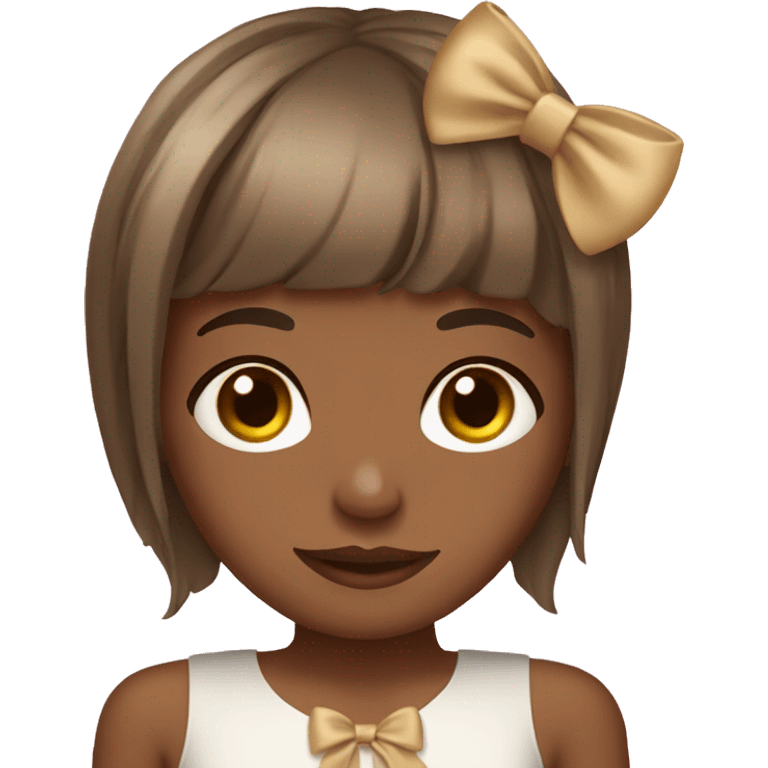 brown girl with brown and blonde highlights with bangs with a bow on head emoji