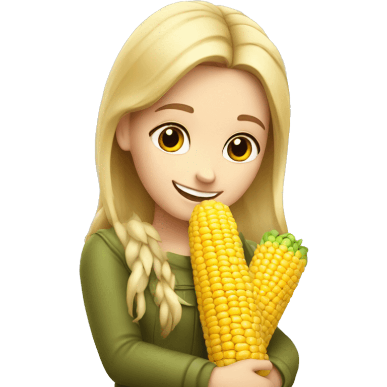 Happy white girl hugging corn emoji