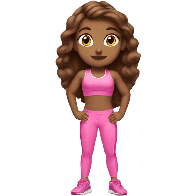 Pretty brown haired girl with pink workout set emoji