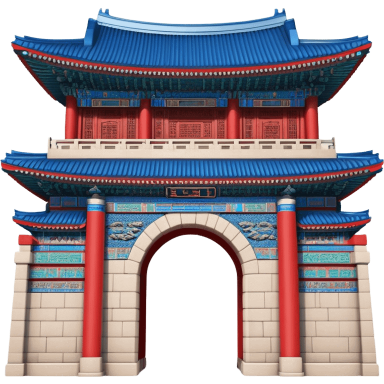 ​Cinematic Realistic Gwanghwamun Gate, depicted as a majestic historic gateway with traditional Korean architectural details, vibrant red and blue accents, and intricate carvings, set against a backdrop of modern Seoul under dynamic, natural lighting that highlights its timeless grandeur, emoji