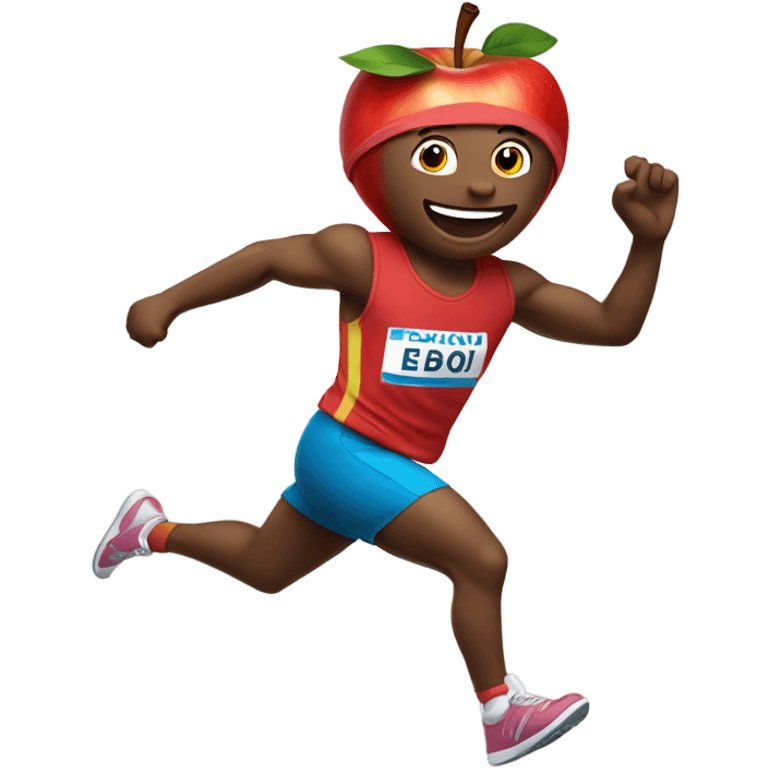 apple sprinting, wearing a headband and waving arms emoji