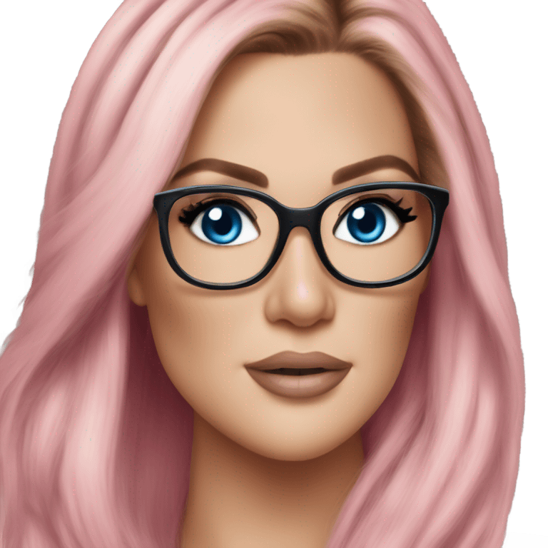 Photo Realistic khloe kardashian stylish pink hair BLUE eyes and glasses elegant  emoji