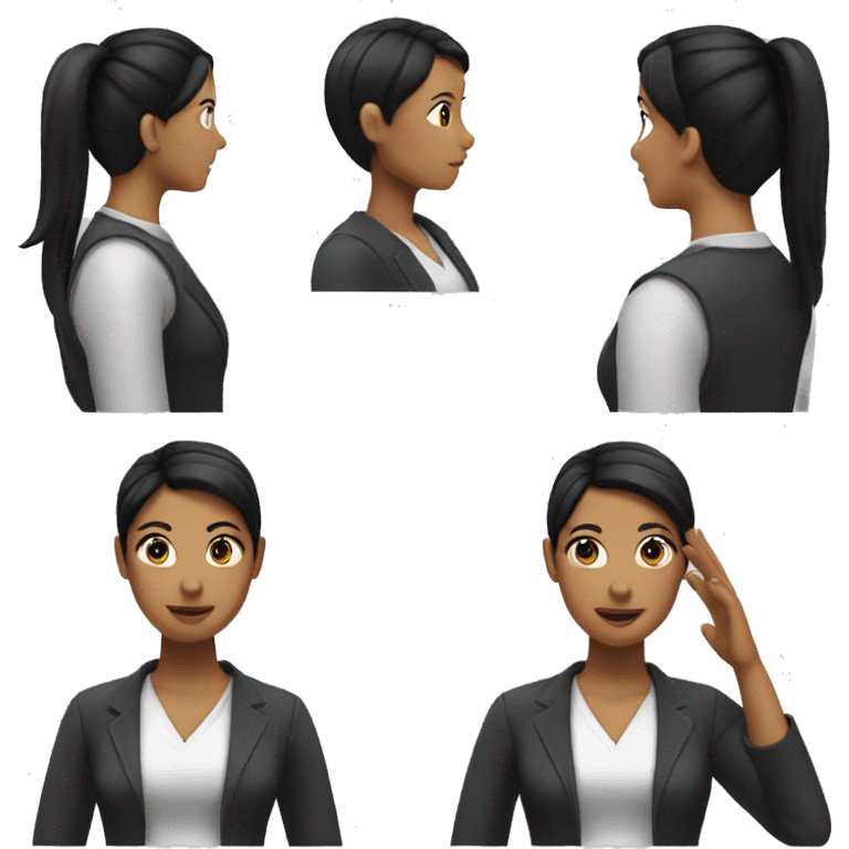 A woman with black hair, With a ponytail, one hand up emoji