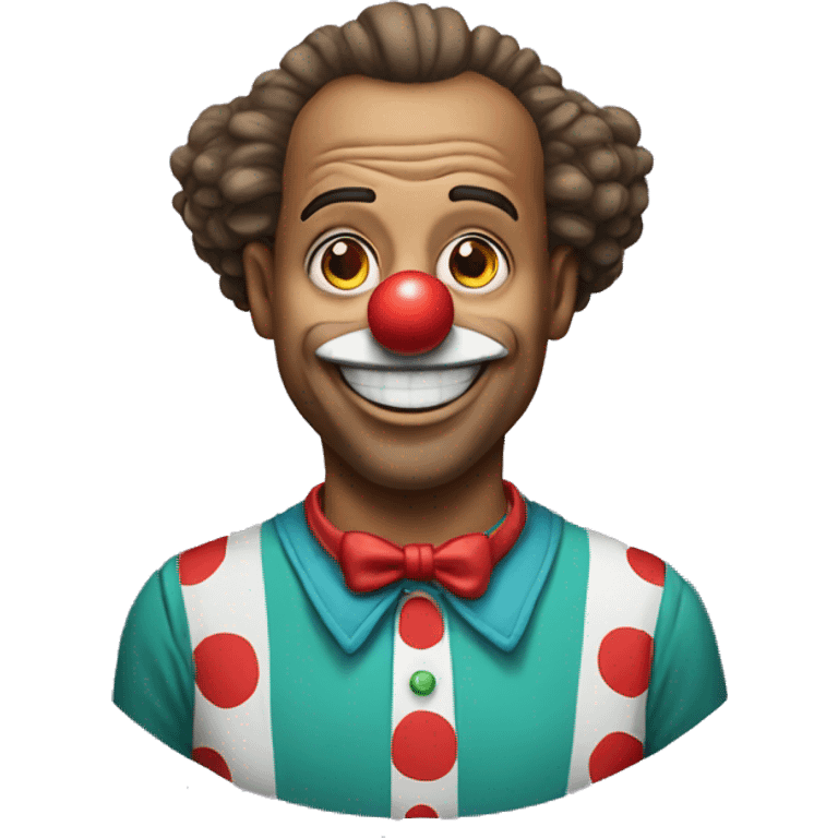 A clown wearing a shirt that says muhlai emoji