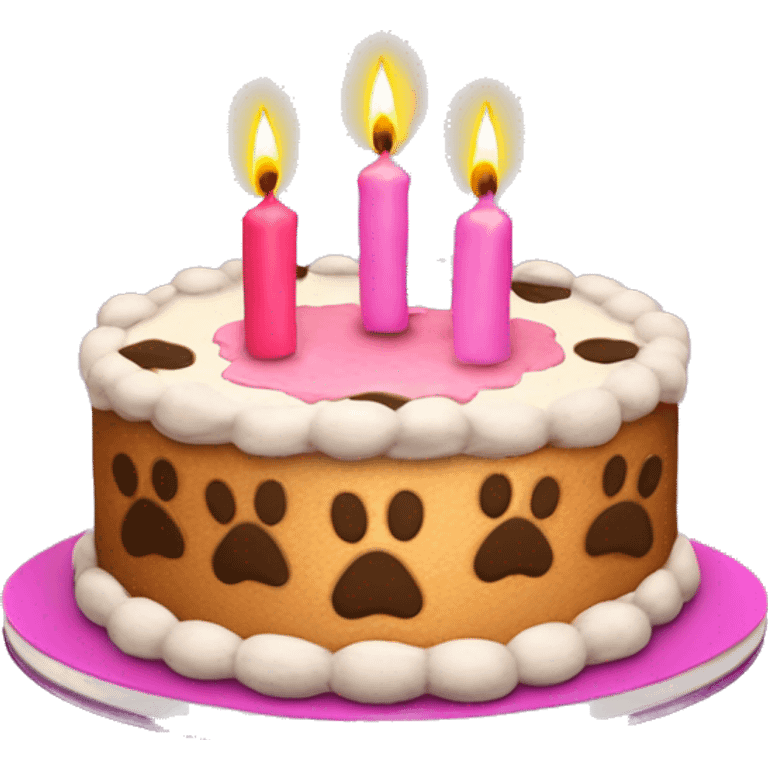 Paw print birthday cake with three candles emoji