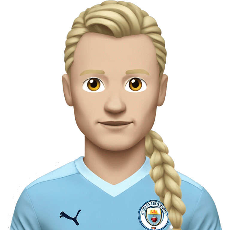 Erling haaland in a man city shirt and long hair in a pony tail emoji