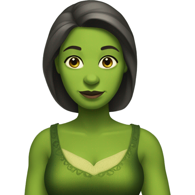 female Shrek with dark green dress emoji