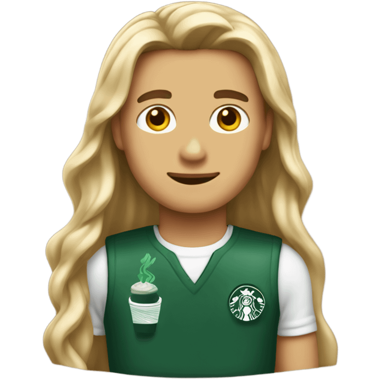 Male Starbucks employee with a long hair ￼ emoji