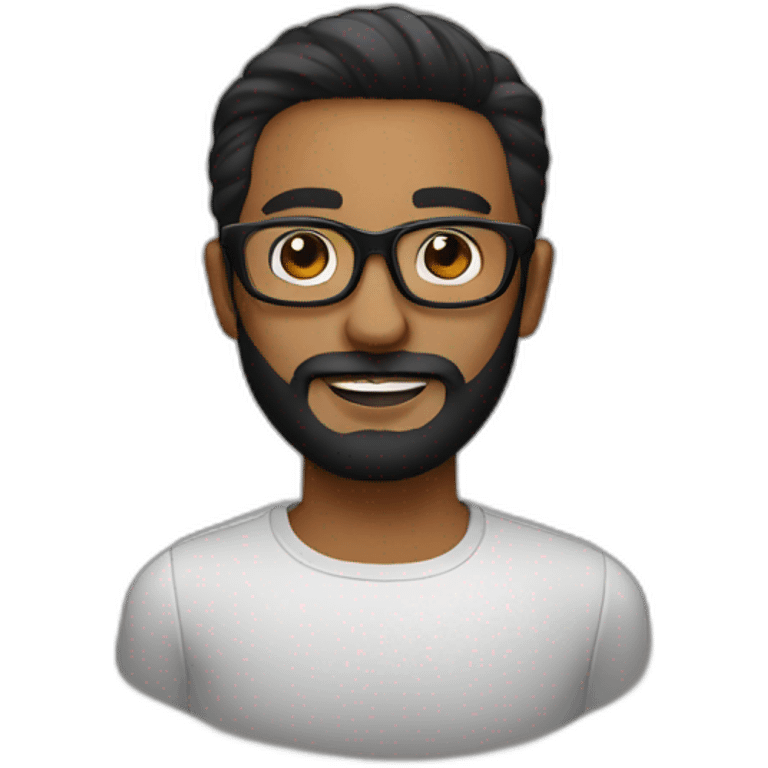 designer with black specs, black beard, brown skin, oval face emoji