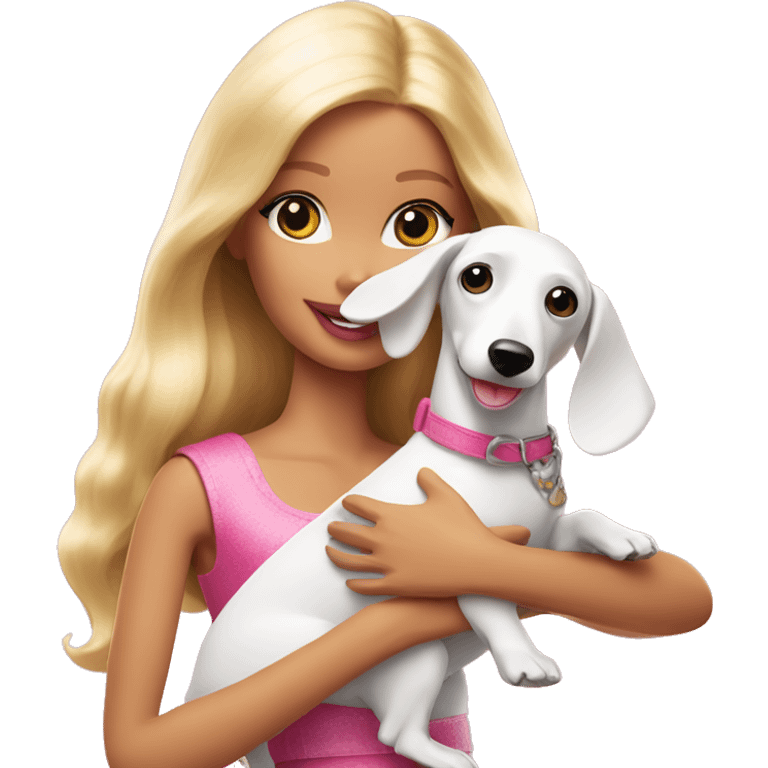 Barbie hugging white Dachshund close up emoji